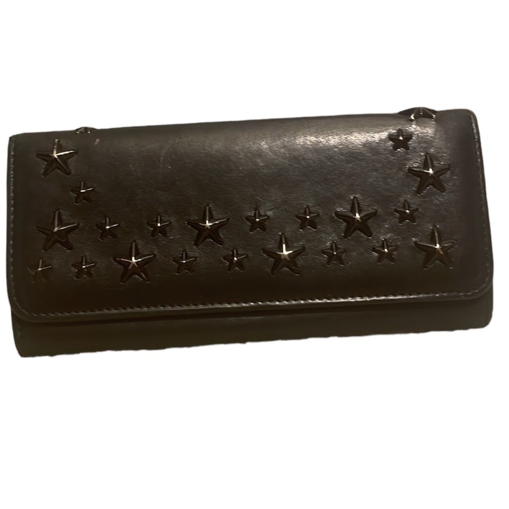 JIMMY CHOO SNAP WALLET STAR STUD ALL BLACK​​​​​​​​